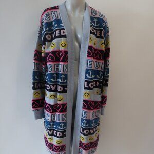 Kerri Rosenthal (Item-97) Graphic Bon Bon Poppy Long Cashmere Cardigan Sweater L